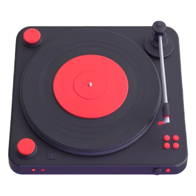 Make the Technics-style turntable look more vintage with playful rounded features in a Disney Pixar 3D style. Use black and red as the main colors, avoid neon colors entirely, and keep the look vintage and playful without neon. sticker