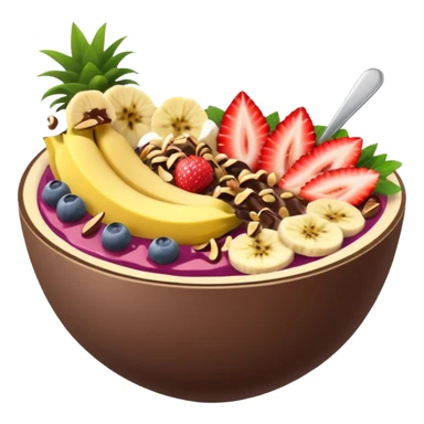 acai bowl with banana slices, strawberries, Nutella drizzle, pineapple chunks, and granola, vibrant and appetizing sticker