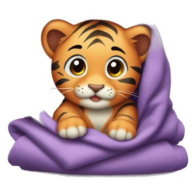 cute Baby tiger in Cozy purple blanket sticker