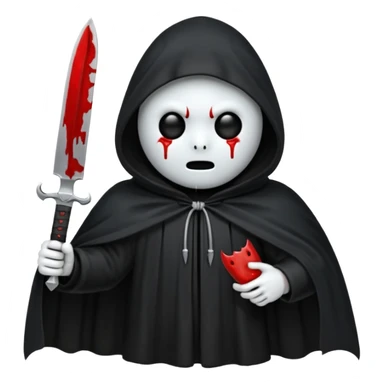 make a ghost face emoji with a cloak on and a bloody knife from the movie scream sticker