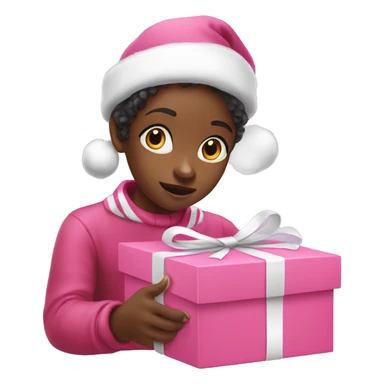 Black children opening pink Christmas gift boxes with ribbon sticker