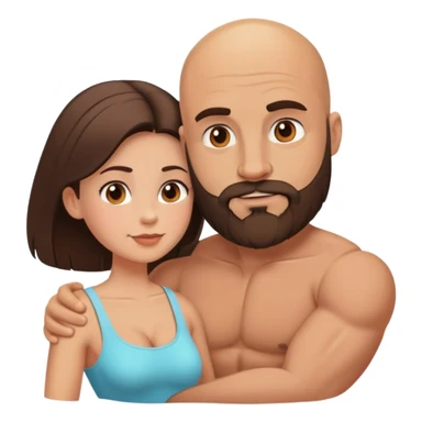 Muscular Bald man with a beard in love with his young brunette wife  sticker