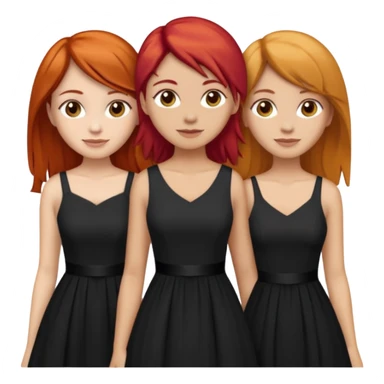 Can you create an image of 3 friends together one with red bright hair light skin one the other with brown hair with some blonde highlights in the hair fair skin the last one with light brown a tint of orange hair and black long hair with brown with dresses dark hair on one of the girls  sticker