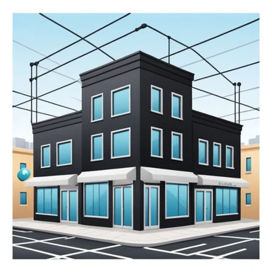 three separate beauty salon buildings spaced apart connected by lines like a network sticker