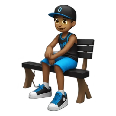 boy,in black , sentado en un banco, con gorra blanco y negro, zapato Nike color negro con azul, deportivo color de piel canela sticker