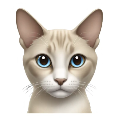 Thai breed cat with a light cream-brown body, dark gray face, ears, and paws. Short fur, sharp ears, and striking light blue eyes with an intense gaze. sticker