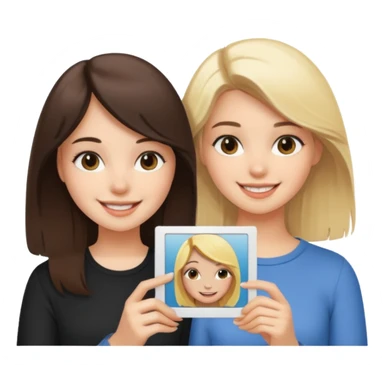a brunette girl and a blonde girl smiling in polaroid picture sticker