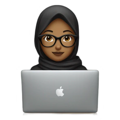 Brown girl with black hijab and black glasses in front of MacBook 💻  sticker