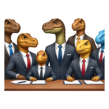 different office dinosaurs in suits sitting along the conference table sticker