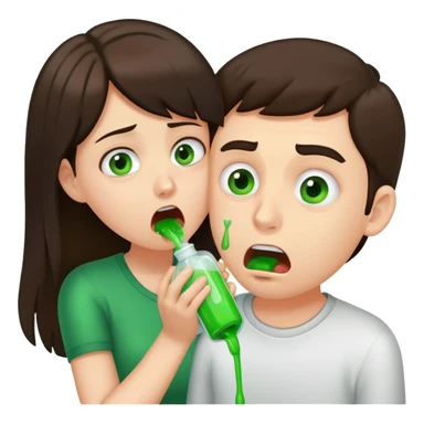Brunette girl puking green on shocked man sticker