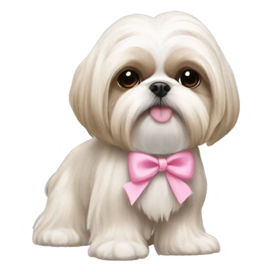 light platinum blonde shih tzu with mid long hair, pink bow, brown eyes sticker