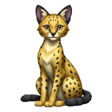 Colorful adorable sitting shiny spectral glittery soft smooth black gloomy dark dull melanistic black-and-gold-glittery wealthy luxurious accessorized elegant beautiful pretty Caracal-Cheetah-Serval-Snow-Leopard-Trico-Sergal-Vernid-fusion-hybrid-animal-creature, full body sticker
