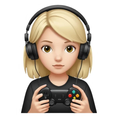 girl with headphones holding all black game controller sticker