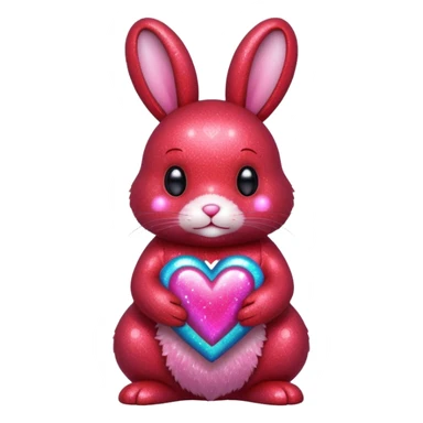 red glitter bunny with heart sticker