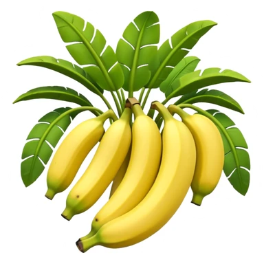 A 3D cartoon banana plant with large green leaves and a bunch of bananas growing downward, natural lighting, Memoji-style. sticker