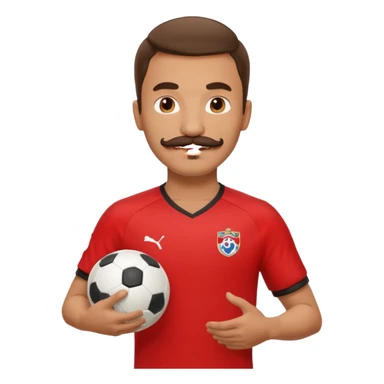 man soccer player red jersey with mustache holding soccer ball sticker