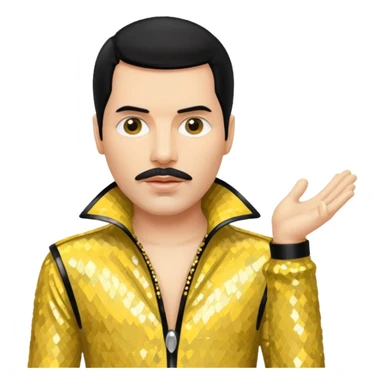 Freddie Mercury with black hair, yellow sequin outfit sticker