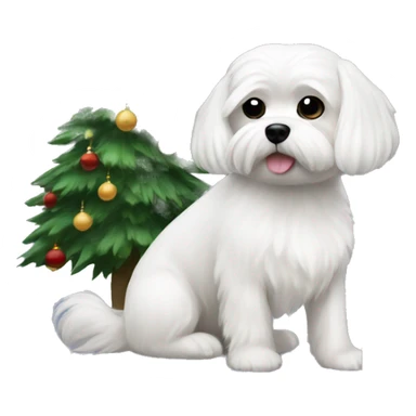  white maltese dog and Christmas tree sticker