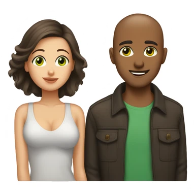 Buzz cut brown hair guy with green eyes kissing woman with dark brown hair and brown eyes sticker