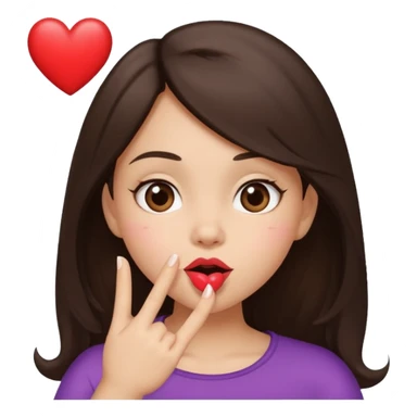 Dark brown haired girl with a mischievous expression blowing a kiss, with a heart.   sticker