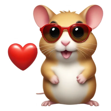  hamster with red heart sunglasses and poop emoji sticker