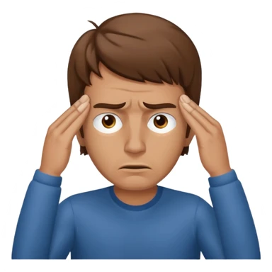  iOS emoji style - A stressed man stands and messages his temples. He has brown hair. Stress sticker