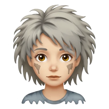 very dirty looking homeless woman very very dirty and smelly looking face only, not old with grey smudges everywhere and messy hair and lots of stains on face ugly,  sticker