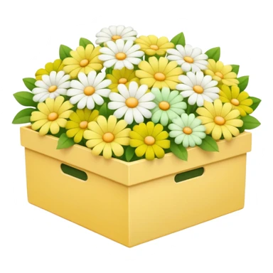 box full of yellow, white and green flowers. pastel colors sticker