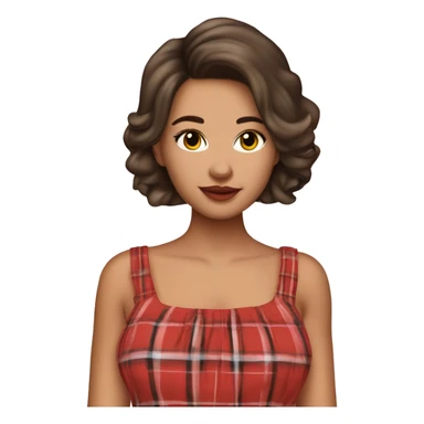 Pretty peach skin brunette woman with rosy cheeks in red plaid babydoll dress sticker