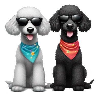 Two BLACK poodles wearing sparkling sunglasses with a big smile. Also with a bandanna around its neck. Both Dogs needs to be all black sticker