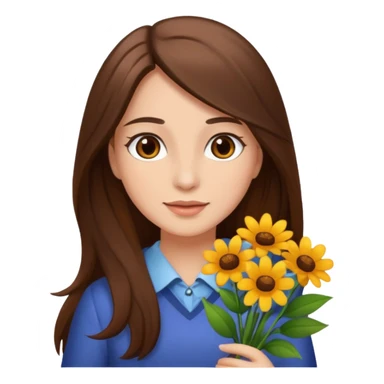 Women with long brown hair and brown eyes with flowers in her hand sticker