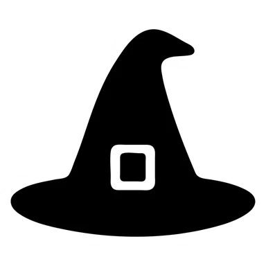 witch icon, solid black silhouette, no internal details, bold and easily recognizable sticker