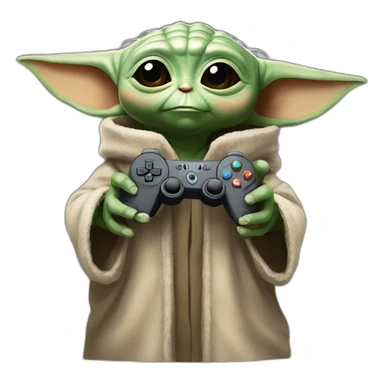 Baby yoda avec une manette dans les mains sticker