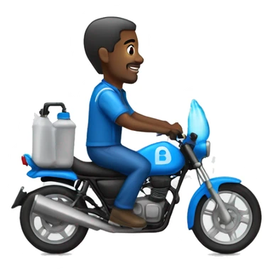black man in a blue moto delivering water bottles in the back of the moto (side view) sticker