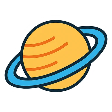 simple icon of Saturn with rings, geometric sticker