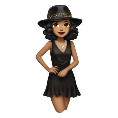 Wavy dark hair to shoulder  Flapper feminine brown eyes black hat jeweled flapper style  hat earrings wavy dark hair smirk sticker