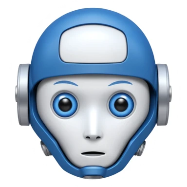 tête de robot cosmonaute bleu et blanc avec des yeux plié bleu style cartoon sticker