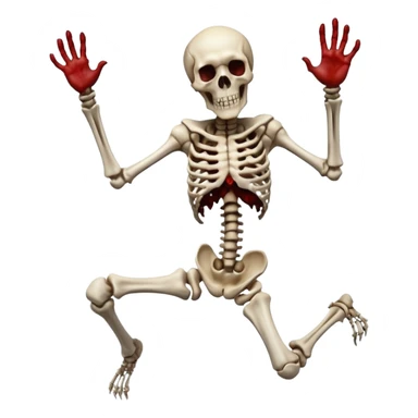 3D rotting corpse jumping in the air. In the style of your bloody skull art sticker