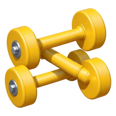 Generate a high-quality image of two cute, small yellow dumbbells for home workouts stacked in a cross shape on a plain white background, roun
 sticker