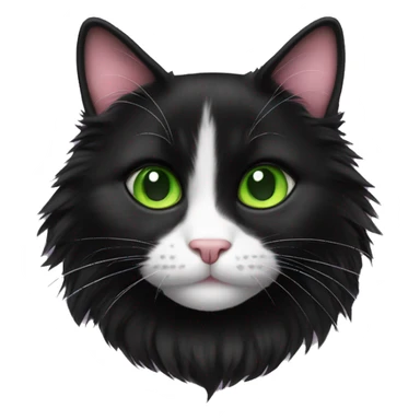 fluffy black tuxedo cat with green eyes and pink nose sticker