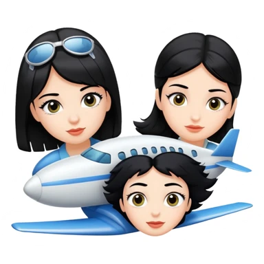 Two girls and 1 boy with black hair flying on a pair of eyelashes like an airplane but it’s just one big eyelashes  sticker