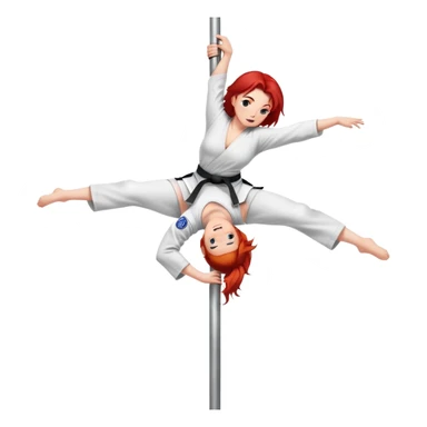 redhead character with red hair performing a jiu jitsu move on a pole dance pole sticker