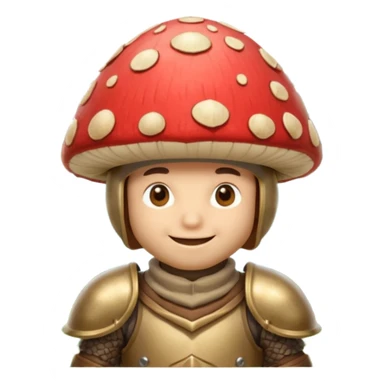 mushroom knight portrait, head and shoulders only, helmet made entirely of a large mushroom cap, textured mushroom surface, tiny fantasy armor collar, heroic smile, magical forest vibe, 3D cartoon, mobile game icon style, clean background, no text, no watermark
 
 sticker