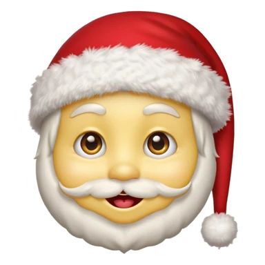 A yellow small smiling face wearing a red Santa hat with a pompom, rosy cheeks and twinkling eyes, conveying a warm, festive vibe. It should be a trolling smile. Like kappa. sticker