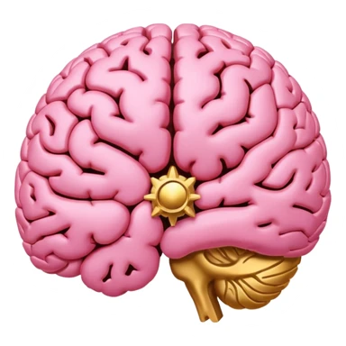 A pink brain with elegant golden details and accents. In the center of the brain, there's a clean, empty space or hollow area, as if a part is carved out. sticker