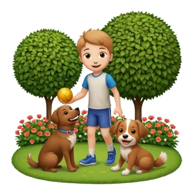kid and dog playing with ball, garden background sticker