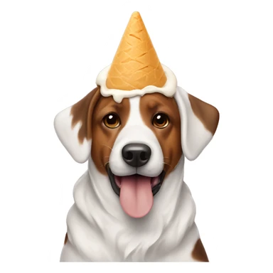 Dog wearing a cone over its head, eating ice cream sticker