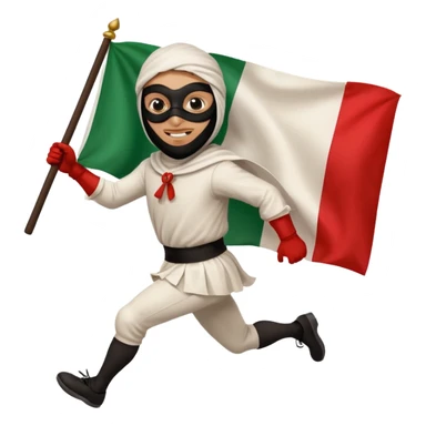 pulcinella con la maschera nera con bandiera italiana che corre sticker