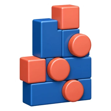 Modern minimal emoji: building blocks + connection flows + gear. Deep blue and coral colors. Professional no-code expert signature. Geometric clean style. sticker