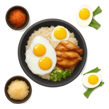 chicken thigh rice bowl with two eggs sticker